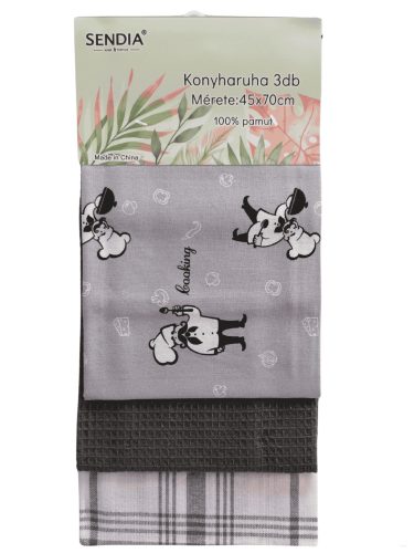 Konyharuha szett /3 db/, szürke-fehér